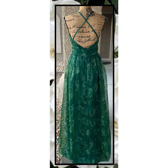 Lulus Romance That Wows Dark Green Floral Print Organza Maxi Dress Size S - Picture 4 of 14